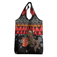 Madagascar Christmas Grocery Bag with Aye Aye Lemur Santa Hat Holiday Lights and Gift Box Pattern - Wonder Print Shop