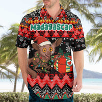 Madagascar Christmas Hawaiian Shirt with Aye Aye Lemur Santa Hat Holiday Lights and Gift Box Pattern - Wonder Print Shop