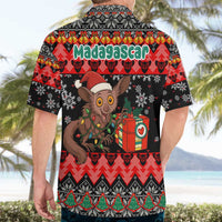 Madagascar Christmas Hawaiian Shirt with Aye Aye Lemur Santa Hat Holiday Lights and Gift Box Pattern - Wonder Print Shop