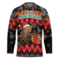 Madagascar Christmas Hockey Jersey with Aye Aye Lemur Santa Hat Holiday Lights and Gift Box Pattern - Wonder Print Shop