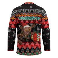 Madagascar Christmas Hockey Jersey with Aye Aye Lemur Santa Hat Holiday Lights and Gift Box Pattern - Wonder Print Shop