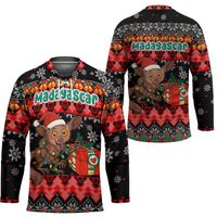 Madagascar Christmas Hockey Jersey with Aye Aye Lemur Santa Hat Holiday Lights and Gift Box Pattern - Wonder Print Shop