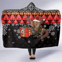 Madagascar Christmas Hooded Blanket with Aye Aye Lemur Santa Hat Holiday Lights and Gift Box Pattern - Wonder Print Shop