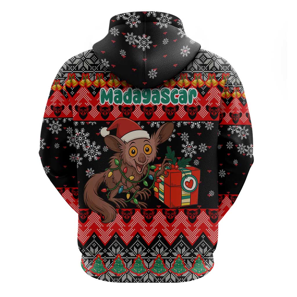 Madagascar Christmas Hoodie with Aye Aye Lemur Santa Hat Holiday Lights and Gift Box Pattern - Wonder Print Shop