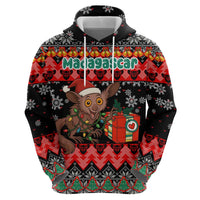 Madagascar Christmas Hoodie with Aye Aye Lemur Santa Hat Holiday Lights and Gift Box Pattern - Wonder Print Shop