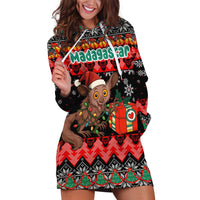 Madagascar Christmas Hoodie Dress with Aye Aye Lemur Santa Hat Holiday Lights and Gift Box Pattern - Wonder Print Shop