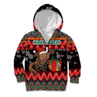 Madagascar Christmas Kid Hoodie with Aye Aye Lemur Santa Hat Holiday Lights and Gift Box Pattern - Wonder Print Shop