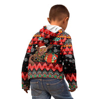 Madagascar Christmas Kid Hoodie with Aye Aye Lemur Santa Hat Holiday Lights and Gift Box Pattern - Wonder Print Shop