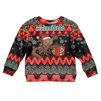 Madagascar Christmas Kid Ugly Christmas Sweater with Aye Aye Lemur Santa Hat Holiday Lights and Gift Box Pattern - Wonder Print Shop