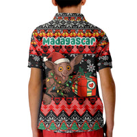 Madagascar Christmas Kid Polo Shirt with Aye Aye Lemur Santa Hat Holiday Lights and Gift Box Pattern - Wonder Print Shop