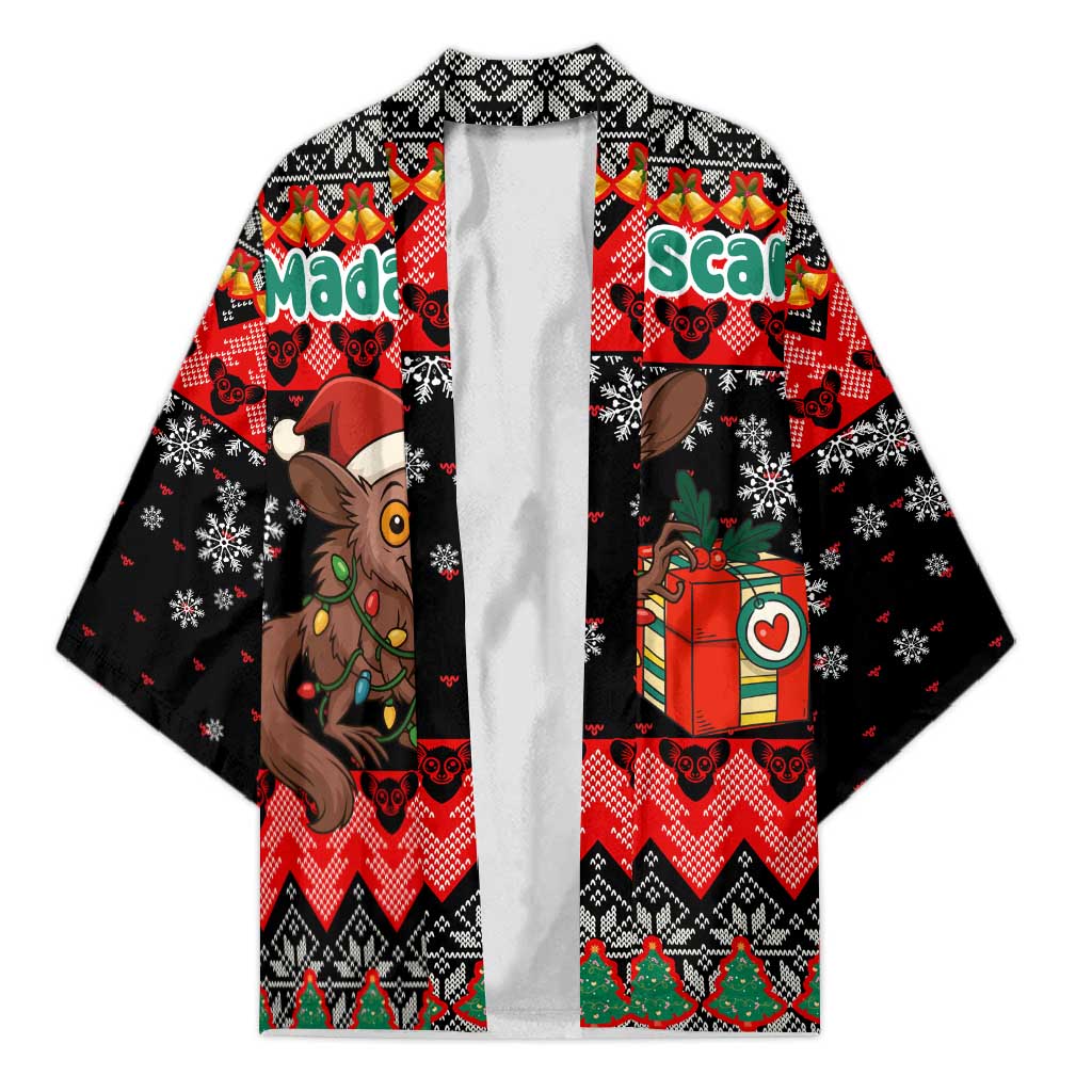 Madagascar Christmas Kimono with Aye Aye Lemur Santa Hat Holiday Lights and Gift Box Pattern - Wonder Print Shop