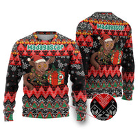 Madagascar Christmas Ugly Christmas Sweater with Aye Aye Lemur Santa Hat Holiday Lights and Gift Box Pattern - Wonder Print Shop