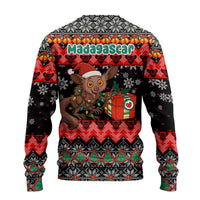 Madagascar Christmas Ugly Christmas Sweater with Aye Aye Lemur Santa Hat Holiday Lights and Gift Box Pattern - Wonder Print Shop