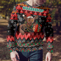 Madagascar Christmas Ugly Christmas Sweater with Aye Aye Lemur Santa Hat Holiday Lights and Gift Box Pattern - Wonder Print Shop