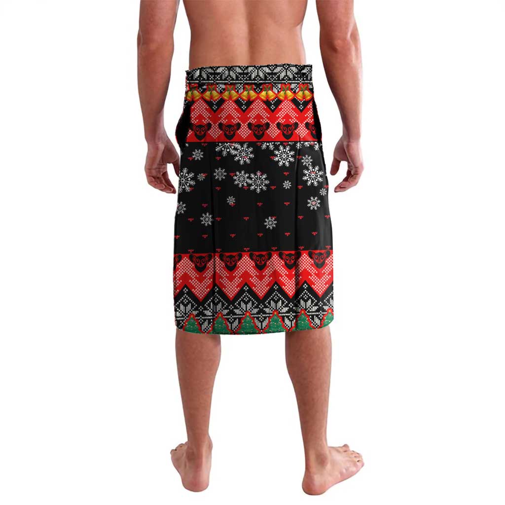 Madagascar Christmas Lavalava with Aye Aye Lemur Santa Hat Holiday Lights and Gift Box Pattern - Wonder Print Shop