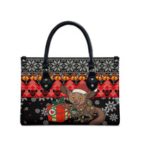 Madagascar Christmas Leather Bag with Aye Aye Lemur Santa Hat Holiday Lights and Gift Box Pattern - Wonder Print Shop