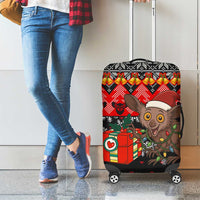 Madagascar Christmas Luggage Cover with Aye Aye Lemur Santa Hat Holiday Lights and Gift Box Pattern - Wonder Print Shop