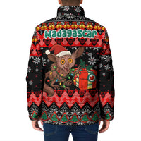 Madagascar Christmas Padded Jacket with Aye Aye Lemur Santa Hat Holiday Lights and Gift Box Pattern - Wonder Print Shop