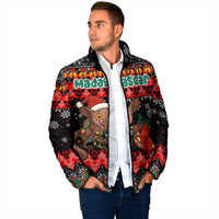 Madagascar Christmas Padded Jacket with Aye Aye Lemur Santa Hat Holiday Lights and Gift Box Pattern - Wonder Print Shop