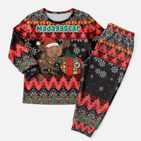 Madagascar Christmas Pajama Set with Aye Aye Lemur Santa Hat Holiday Lights and Gift Box Pattern - Wonder Print Shop