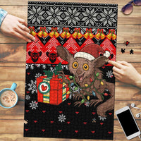 Madagascar Christmas Puzzle with Aye Aye Lemur Santa Hat Holiday Lights and Gift Box Pattern - Wonder Print Shop