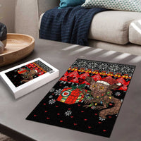 Madagascar Christmas Puzzle with Aye Aye Lemur Santa Hat Holiday Lights and Gift Box Pattern - Wonder Print Shop