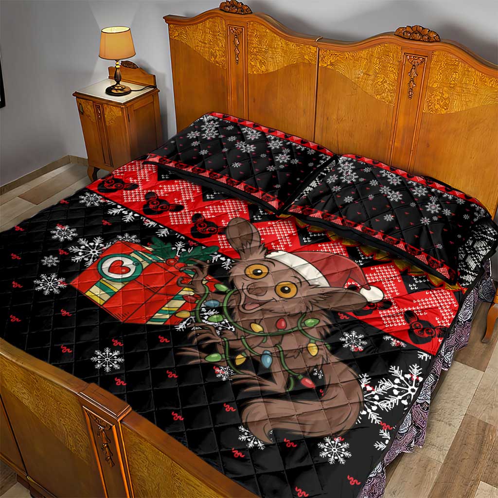 Madagascar Christmas Quilt Bed Set with Aye Aye Lemur Santa Hat Holiday Lights and Gift Box Pattern - Wonder Print Shop