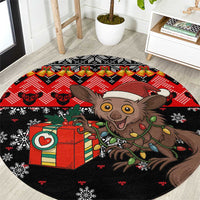 Madagascar Christmas Round Carpet with Aye Aye Lemur Santa Hat Holiday Lights and Gift Box Pattern - Wonder Print Shop