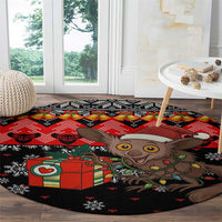 Madagascar Christmas Round Carpet with Aye Aye Lemur Santa Hat Holiday Lights and Gift Box Pattern - Wonder Print Shop