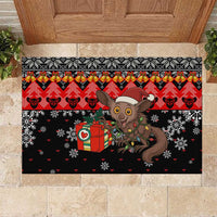 Madagascar Christmas Rubber Doormat with Aye Aye Lemur Santa Hat Holiday Lights and Gift Box Pattern - Wonder Print Shop