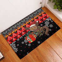 Madagascar Christmas Rubber Doormat with Aye Aye Lemur Santa Hat Holiday Lights and Gift Box Pattern - Wonder Print Shop