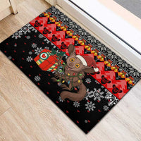 Madagascar Christmas Rubber Doormat with Aye Aye Lemur Santa Hat Holiday Lights and Gift Box Pattern - Wonder Print Shop