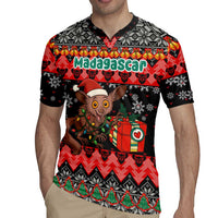 Madagascar Christmas Rugby Jersey with Aye Aye Lemur Santa Hat Holiday Lights and Gift Box Pattern - Wonder Print Shop