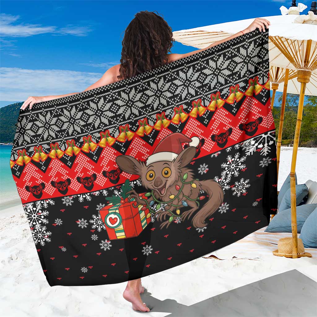 Madagascar Christmas Sarong with Aye Aye Lemur Santa Hat Holiday Lights and Gift Box Pattern - Wonder Print Shop