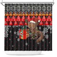 Madagascar Christmas Shower Curtain with Aye Aye Lemur Santa Hat Holiday Lights and Gift Box Pattern - Wonder Print Shop
