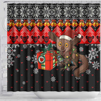 Madagascar Christmas Shower Curtain with Aye Aye Lemur Santa Hat Holiday Lights and Gift Box Pattern - Wonder Print Shop