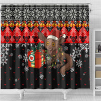 Madagascar Christmas Shower Curtain with Aye Aye Lemur Santa Hat Holiday Lights and Gift Box Pattern - Wonder Print Shop