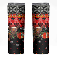 Madagascar Christmas Skinny Tumbler with Aye Aye Lemur Santa Hat Holiday Lights and Gift Box Pattern - Wonder Print Shop