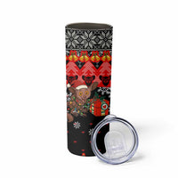 Madagascar Christmas Skinny Tumbler with Aye Aye Lemur Santa Hat Holiday Lights and Gift Box Pattern - Wonder Print Shop