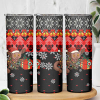 Madagascar Christmas Skinny Tumbler with Aye Aye Lemur Santa Hat Holiday Lights and Gift Box Pattern - Wonder Print Shop