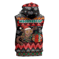 Madagascar Christmas Sleeveless Hoodie with Aye Aye Lemur Santa Hat Holiday Lights and Gift Box Pattern - Wonder Print Shop