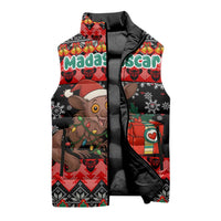 Madagascar Christmas Sleeveless Puffer Jacket with Aye Aye Lemur Santa Hat Holiday Lights and Gift Box Pattern - Wonder Print Shop