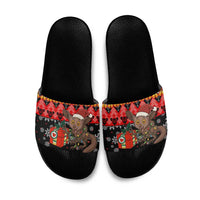 Madagascar Christmas Slide Sandals with Aye Aye Lemur Santa Hat Holiday Lights and Gift Box Pattern - Wonder Print Shop