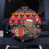 Madagascar Christmas Spare Tire Cover with Aye Aye Lemur Santa Hat Holiday Lights and Gift Box Pattern - Wonder Print Shop