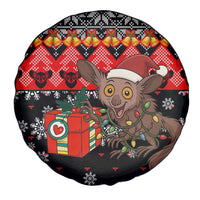 Madagascar Christmas Spare Tire Cover with Aye Aye Lemur Santa Hat Holiday Lights and Gift Box Pattern - Wonder Print Shop