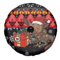 Madagascar Christmas Spare Tire Cover with Aye Aye Lemur Santa Hat Holiday Lights and Gift Box Pattern - Wonder Print Shop