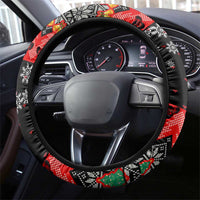 Madagascar Christmas Steering Wheel Cover with Aye Aye Lemur Santa Hat Holiday Lights and Gift Box Pattern - Wonder Print Shop