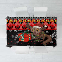 Madagascar Christmas Tablecloth with Aye Aye Lemur Santa Hat Holiday Lights and Gift Box Pattern - Wonder Print Shop