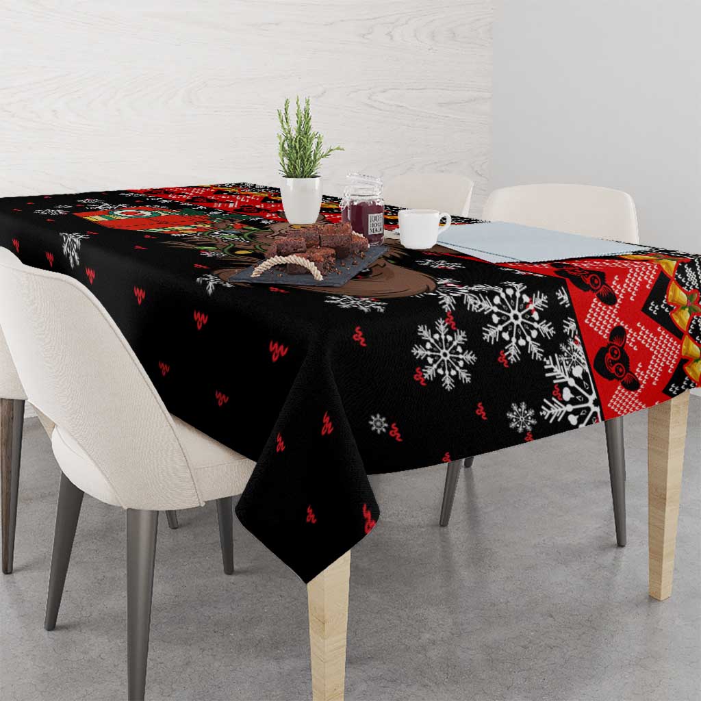 Madagascar Christmas Tablecloth with Aye Aye Lemur Santa Hat Holiday Lights and Gift Box Pattern - Wonder Print Shop