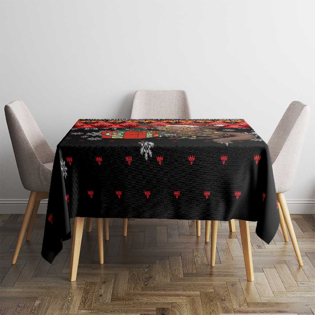 Madagascar Christmas Tablecloth with Aye Aye Lemur Santa Hat Holiday Lights and Gift Box Pattern - Wonder Print Shop